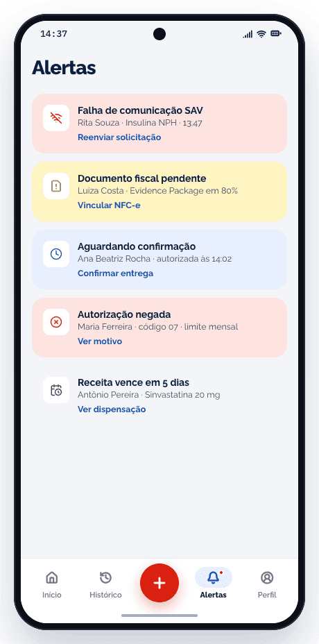 Tela do app: Alertas