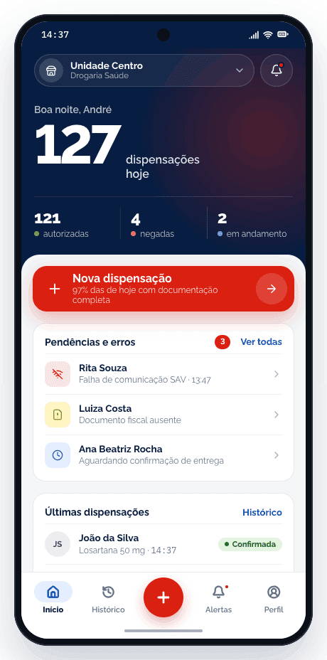 Tela do app: Início