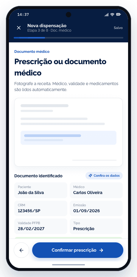 Tela do app: Receita lida pela câmera